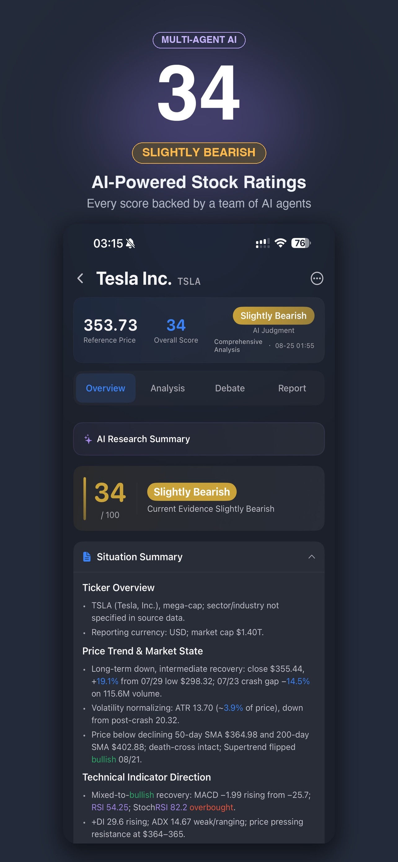 StockAgents AI 评级页截图